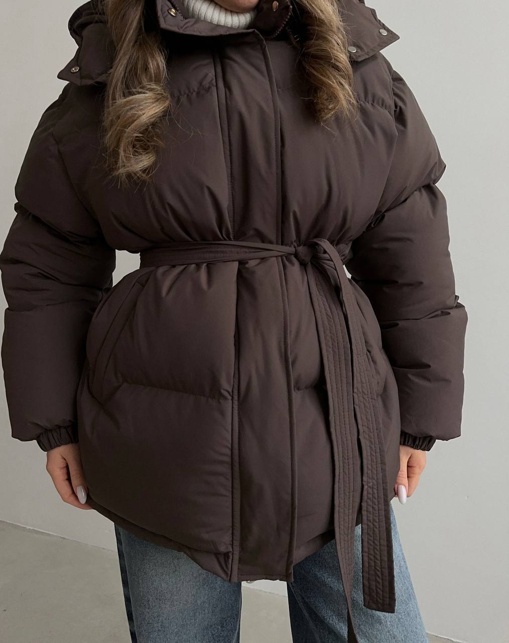 European and American style 2025 casual waist-cinching slimming hooded mid-length bread cotton-padded jacket for women, thickened cotton-padded jacket jacket in brown pic 10