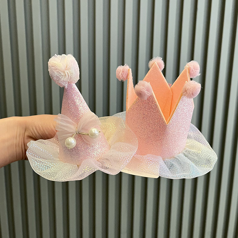 New cute princess rainbow gradient yarn birthday hat, party hair accessory, crown hair band, baby hair band, Korean version hair clip Specification image