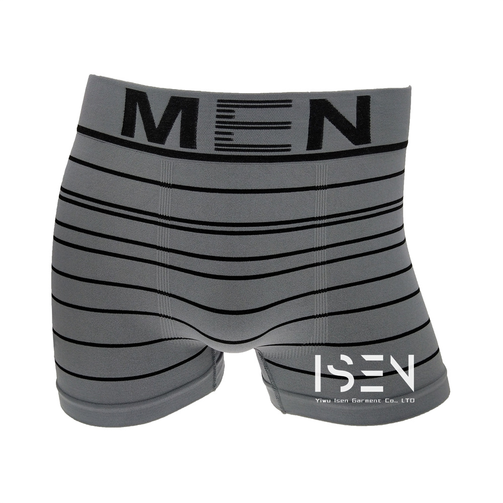 【 Factory Direct Supply 】 Seamless Knitted Men Gray Striped Mid-Waist Nylon Men's Underwear Simple Pack 12 / Bag