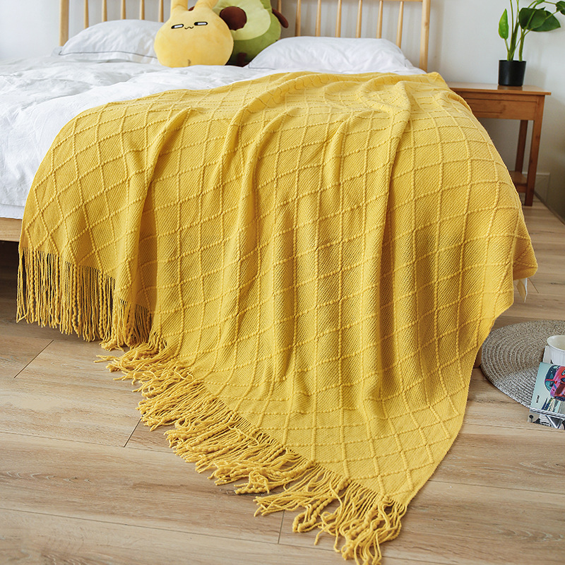 Sofa Blanket Cover Blanket Nordic Style Blanket Nap Nap Blanket Bed Tail Knitting Line Fringe Solid Color Blanket Wholesale details Picture
