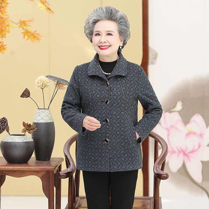 Spring coats for the elderly, women 70 years old, 80 years old, mom and wife, windbreaker, 90 years old, grandma's style, spring and autumn woolen overcoat details Picture