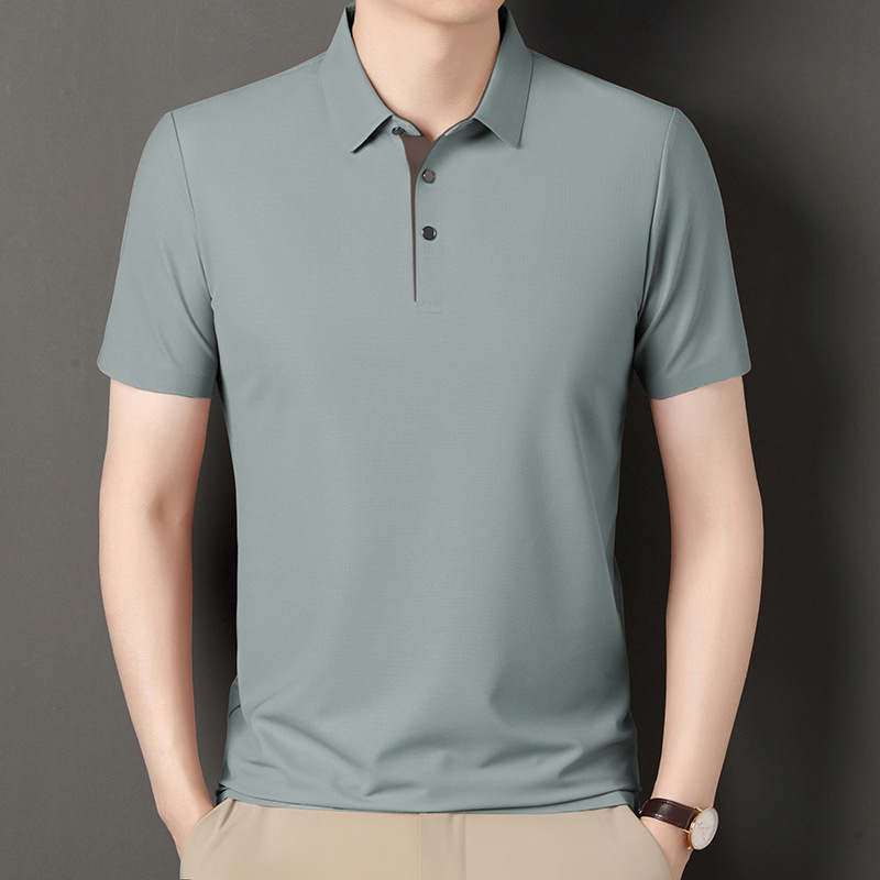 Summer solid-color trendy lapel T-shirt for men 2024 new style loose and casual short-sleeved thin and cool top dropshipping Item Picture