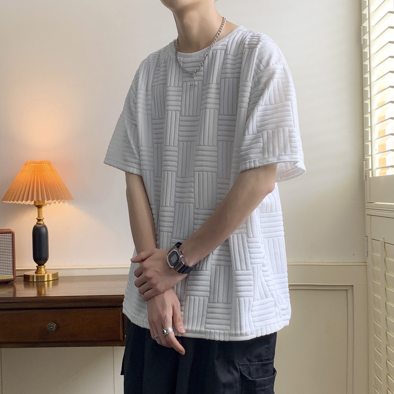 Summer short-sleeved T-shirt for men, Korean style loose and trendy, bf versatile, Hong Kong-style student simple round-neck five-quarter sleeve T-shirt details Picture