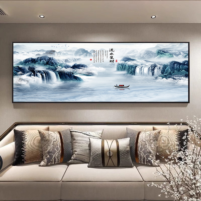 山水装饰画客厅沙发背景办公室壁画新中式喷绘国画卧室背景墙装饰详情8