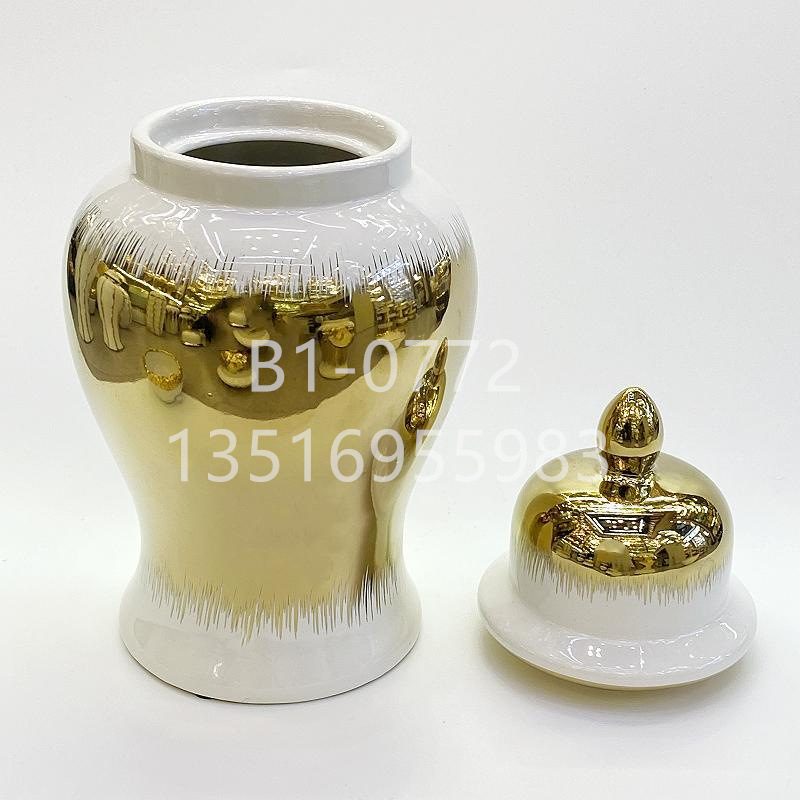 Light luxury electroplated ceramic general tank soft entryway storage tank Hotel European-style flower vase crafts decoration Application Scenario