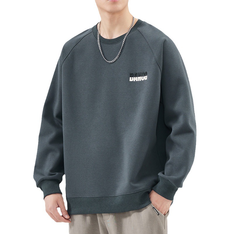 Shanggu Men's grey hoodless round-neck hoodie, a trendy men's brand with simple letter embroidery and off-the-shoulder tops for teenagers Item Picture