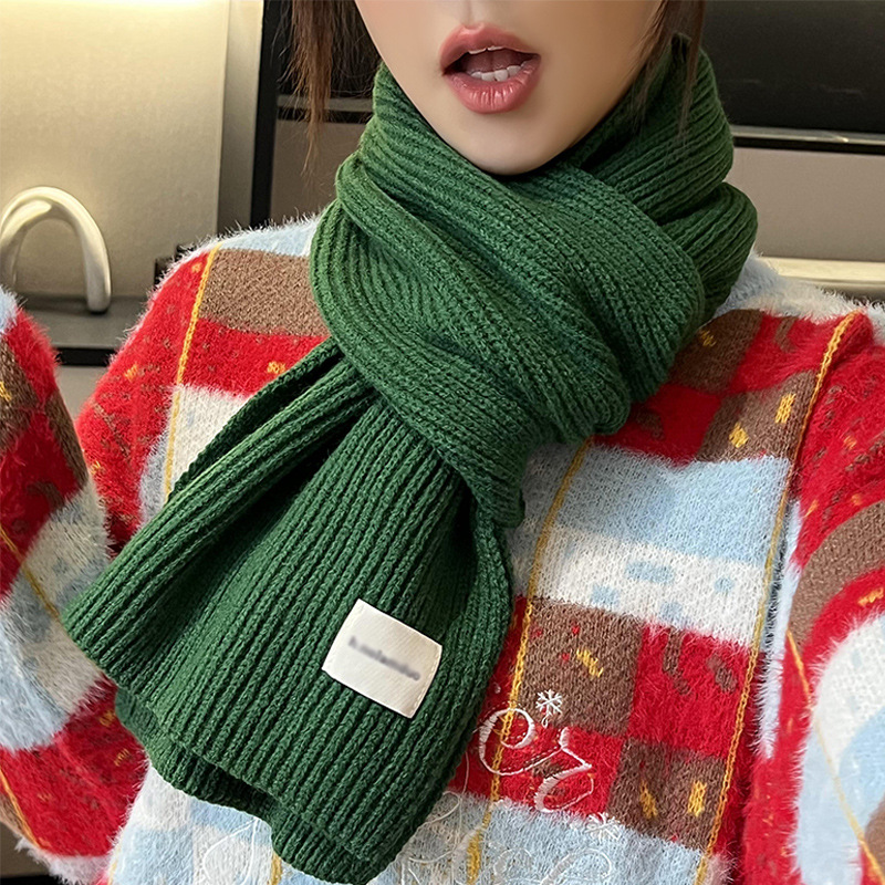 红色毛线围巾女冬季氛围感韩版百搭学生冬天保暖纯色加厚针织围脖详情10