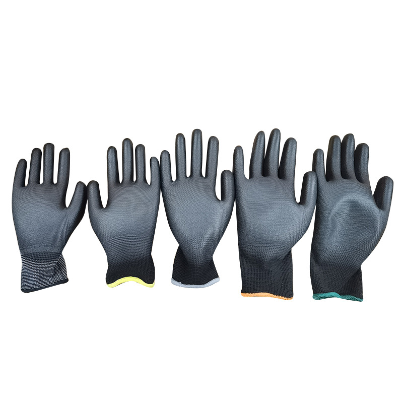 Black PU coated palm gloves Clean electronics factory anti-static coating labor protection gloves Wholesale black gray coated palm gloves Item Picture