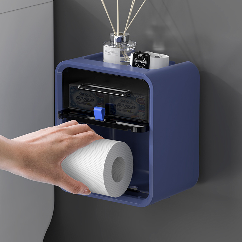 Toilet Tissue Box Wall-Mounted Toilet Paper Box Waterproof, Perforation-Free Toilet Paper Dispenser Box Roll Paper Storage Rack details Picture