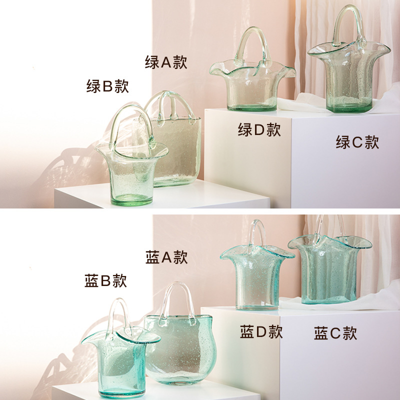 简约气泡透明/插花花瓶装饰/提篮玻璃花瓶白底实物图