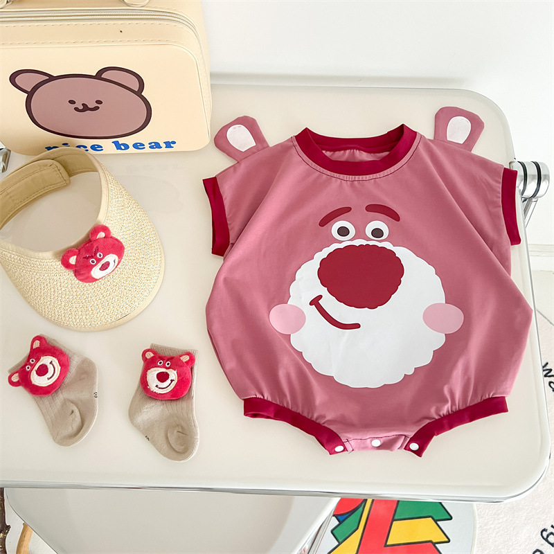 乐宾 0-2岁婴幼儿服装三角包屁衣 卡通造型哈衣草莓小熊棉质爬服详情图2
