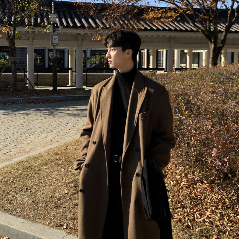 ASCLO男装韩版秋冬加厚毛呢大衣中长款过膝冬季风衣呢子外套大衣