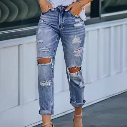 Best-selling ripped skinny jeans for women on independent foreign trade websites in Europe and America full figure