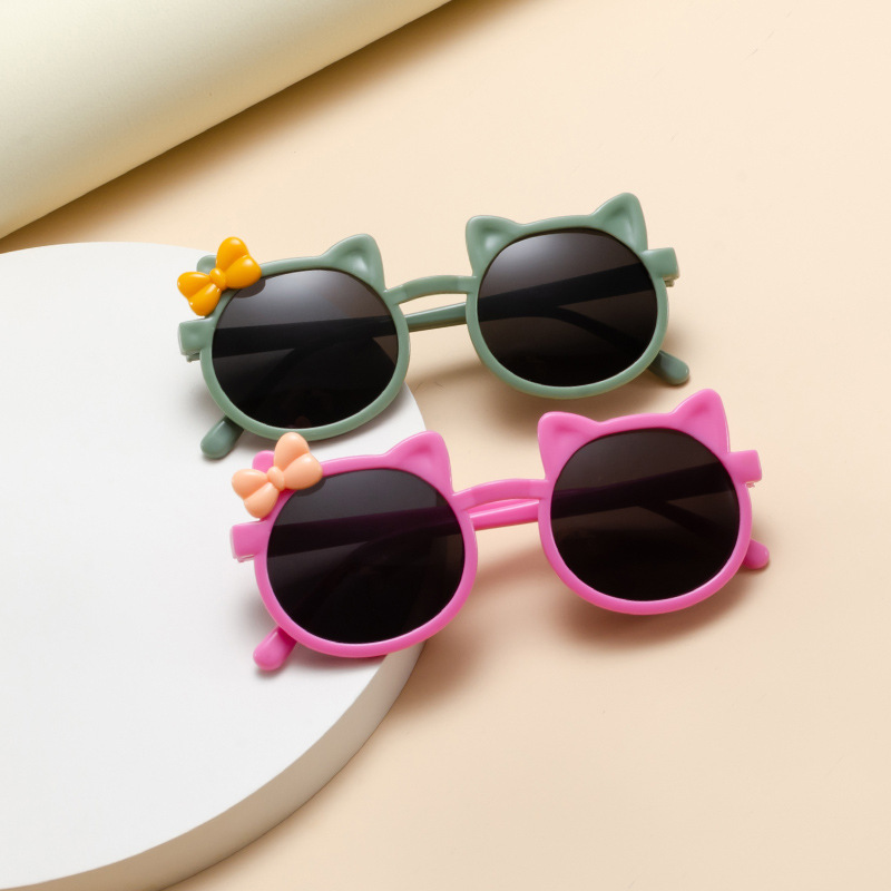 New cute children's sunglasses in stock, cat bow children's glasses, wholesale macaron color sunglasses for boys and girls details Picture