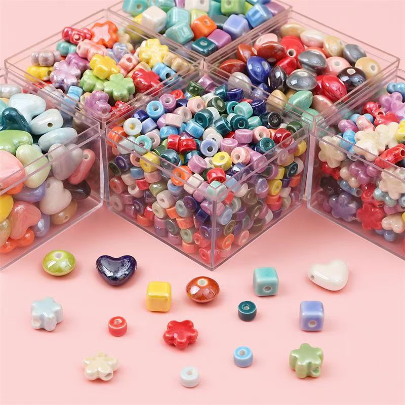 Simple and colorful ceramic pearlescent surface fish five-petal flower beads scattered beads diy handcrafted beaded bracelet decoration accessories details Picture