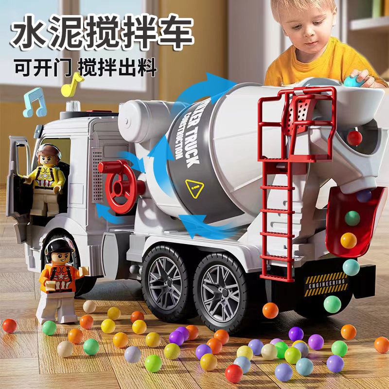 Large cement mixer truck can discharge light, music, early education story machine, engineering vehicle, inertial children's toy vehicle