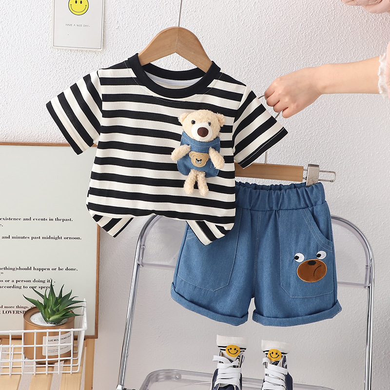 Boys' Summer Set 2024 New Style Baby and Children's short-sleeved Cartoon two-piece set Summer cool cartoon pendant bear Specification image