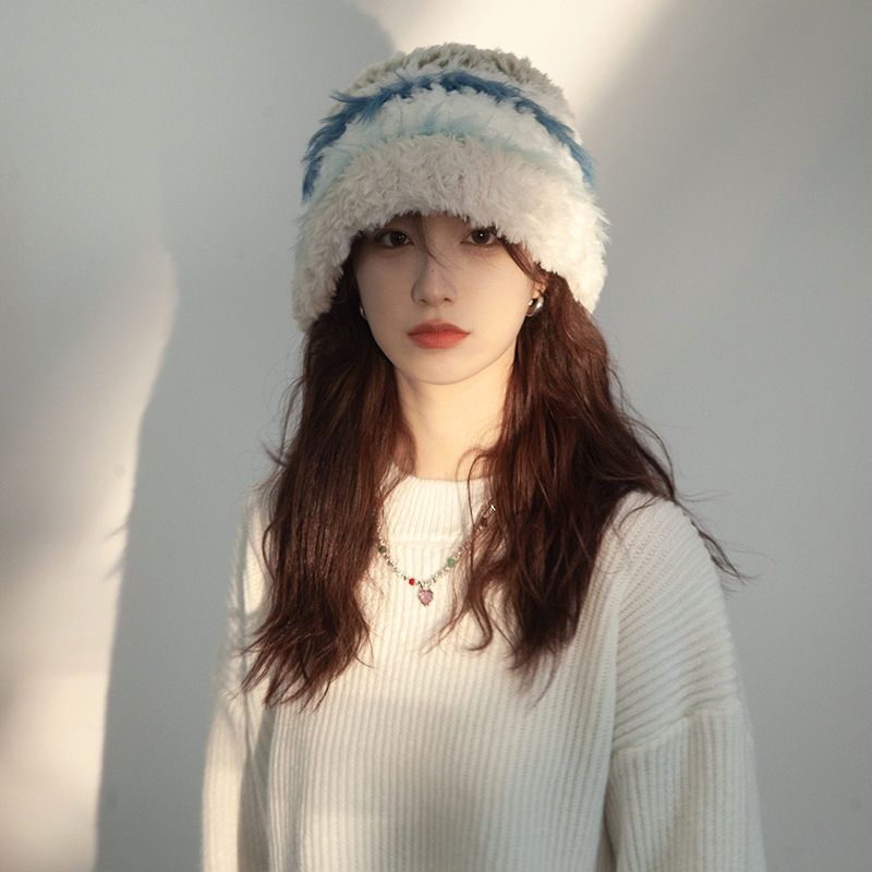 Japanese Plush Fisherman Hat Women's Autumn Winter Face Small Color Rabbit Hair Knitted Hat Head Circumference Warm Woolen Hat Application Scenario