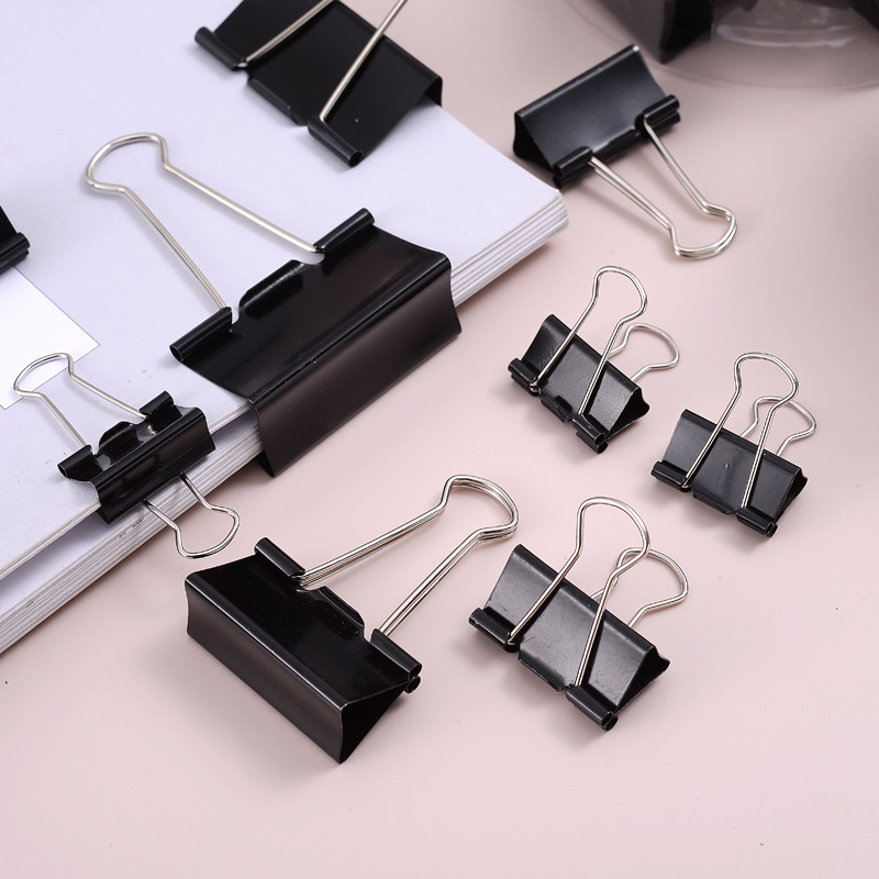 Factory Direct Sales Black Long Tail Clip Barrel Ticket Clip Financial Paper Paper Dovetail Clip Office Stationery Clip Factory Application Scenario