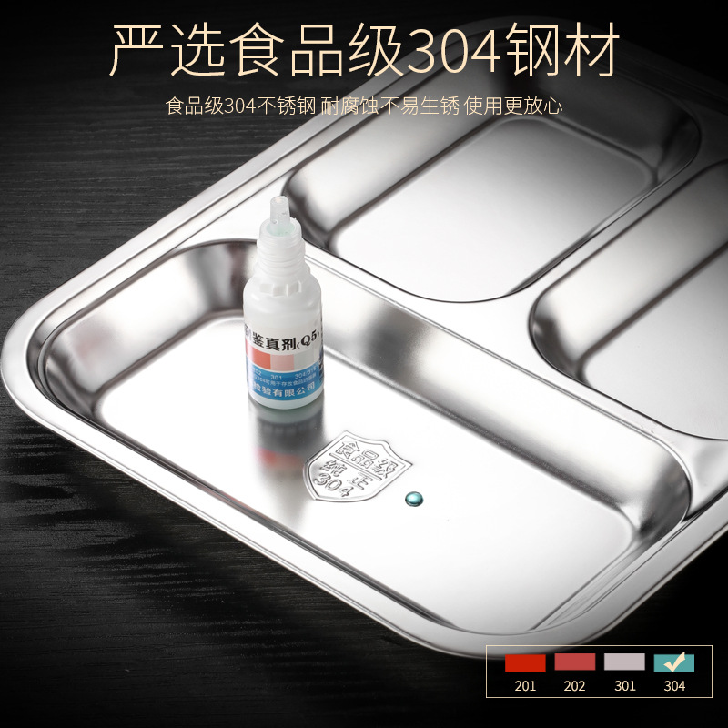 304 stainless steel plates, thickened school student and children's plates, canteen compartmentalized plates, large-sized adult fast food plates Application Scenario