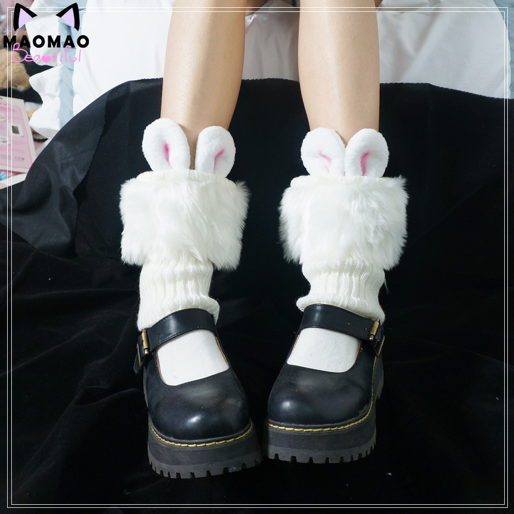 Original cute rabbit ears, fluffy hosiery, soft girl lolita, Japanese jk fur ball bow leg covers, elephant socks