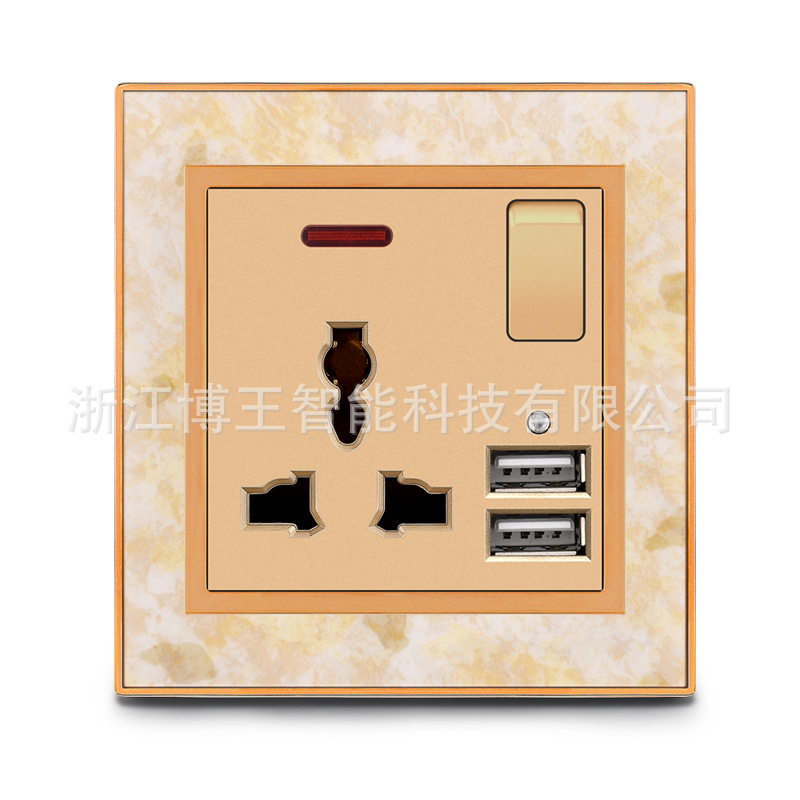 墙壁开关 亚克力木纹多功能插座USB厂家制定logo 国机电工外贸