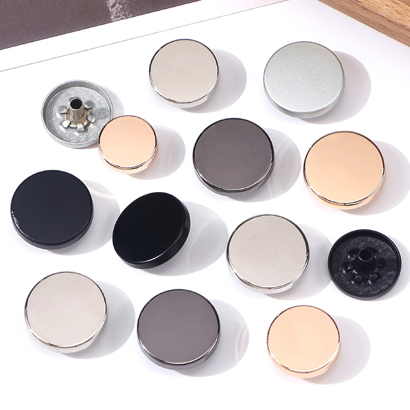 Zinc alloy surface buckle, metal concealed buckle, seamless thickened matte black color panel, four-in-one button, flat button