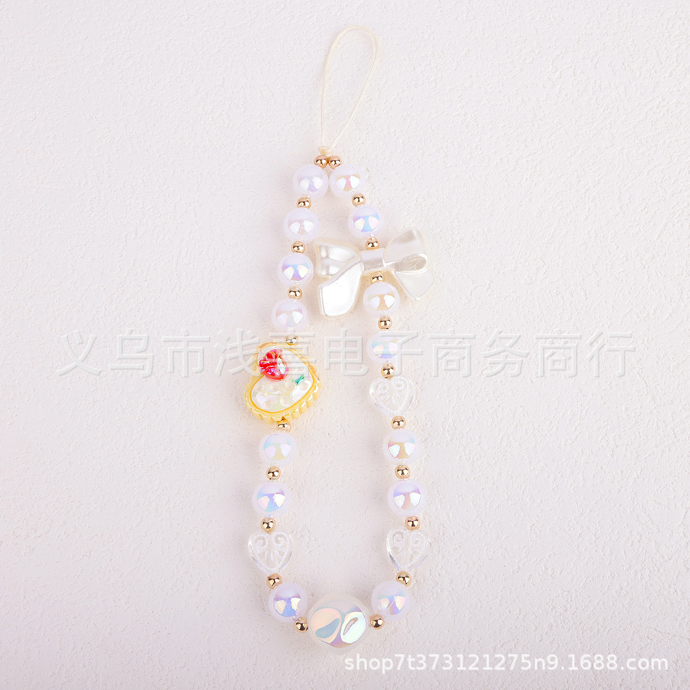 Korean InS-style girlish cartoon cat phone chain, cute dessert decoration, diy beaded phone lanyard and chain details Picture