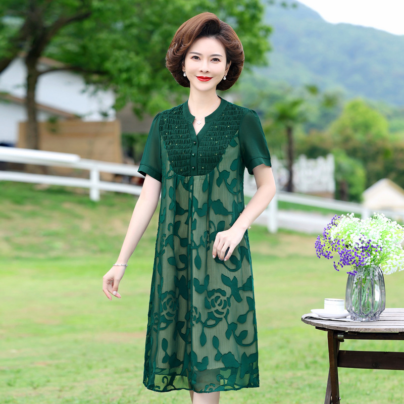 2022夏季新款时尚气质韩版洋气中年妈妈大码女装宽松显瘦连衣裙女图
