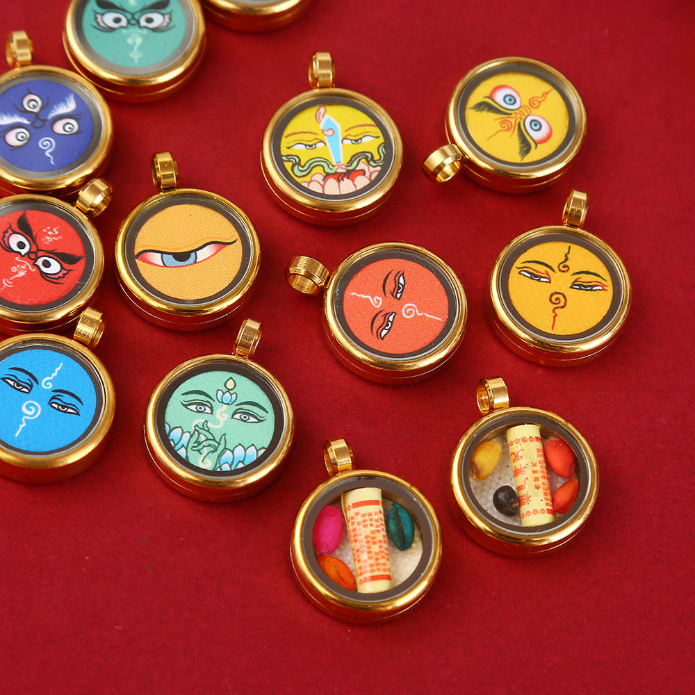 Mini titanium steel Tibetan Thangka Nepal hand-painted three-dimensional Yellow CAI Zaki Lam pendant Eraser box details Picture