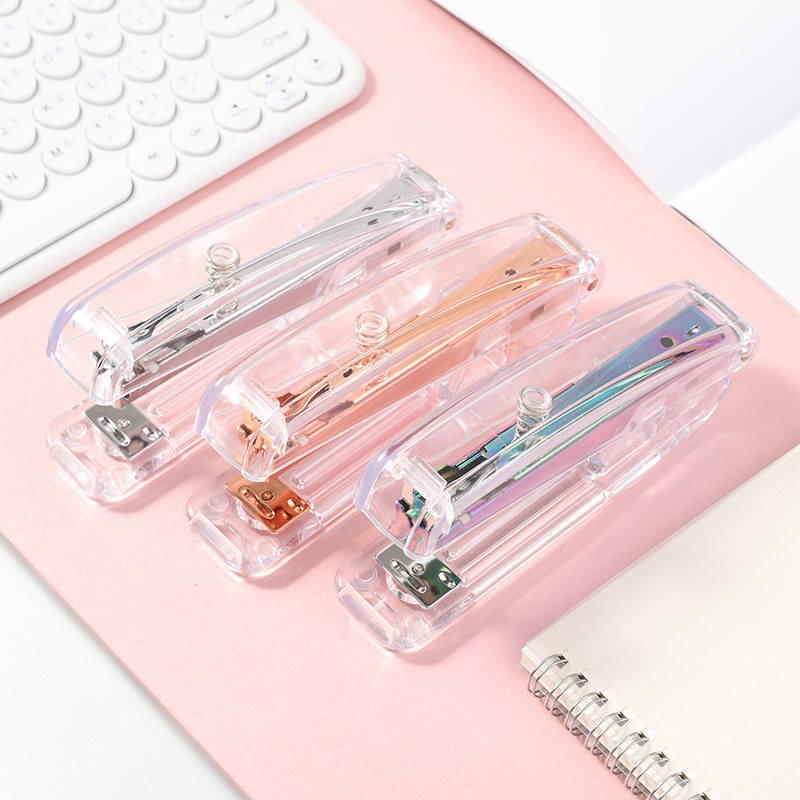 Factory direct supply transparent rose gold stapler, office large 12-sized stapler, cross-border labor-saving binding and stapling machine