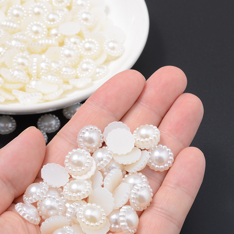 不掉色烤漆平底仿珍珠 diy饰品配件异形仿珍珠太阳花半圆形发饰详情5