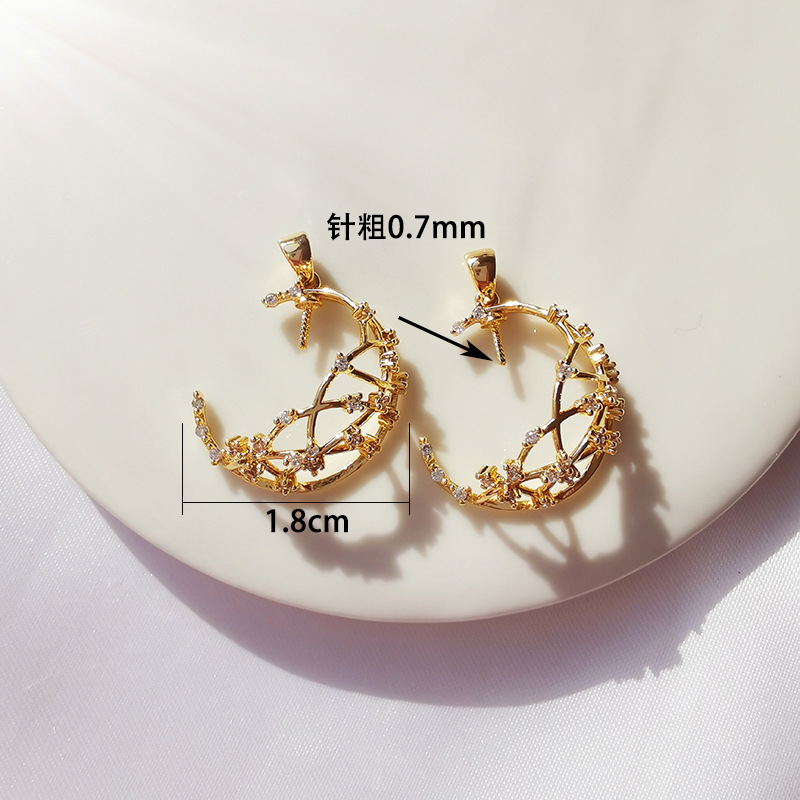 14K包金微镶锆石小清新月亮挂坠可粘珍珠吊坠头手链耳环项链diy新