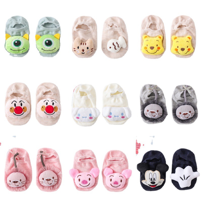 Wholesale of 2023 InS-style baby and children's invisible socks, pure cotton children's socks, glue anti-slip three-dimensional cartoon doll socks Item Picture