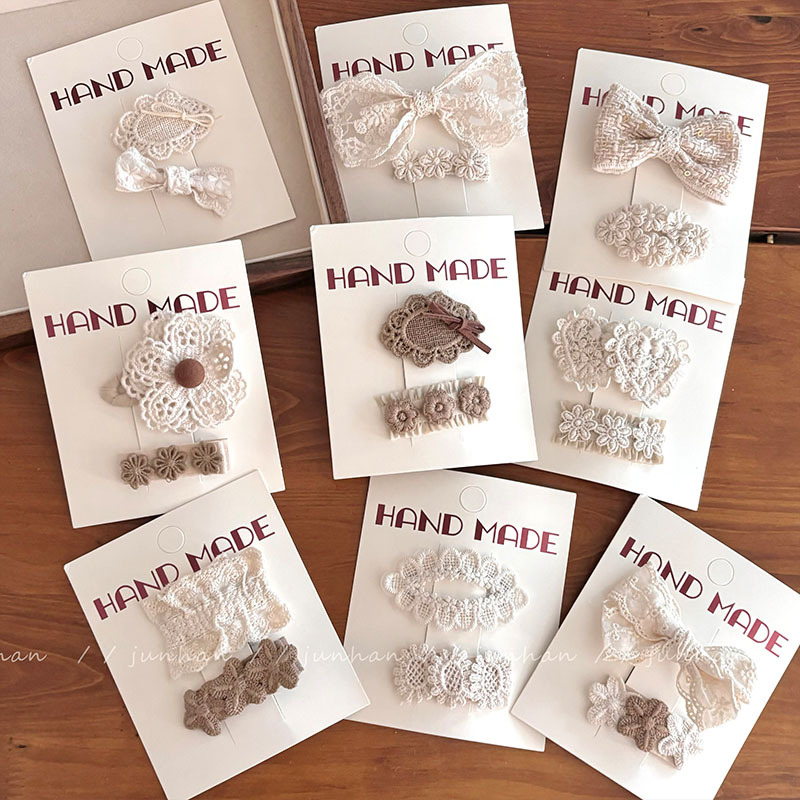 韩国布艺蕾丝奶油米发夹儿童甜美复古宫廷花朵发卡少女刘海夹BB夹