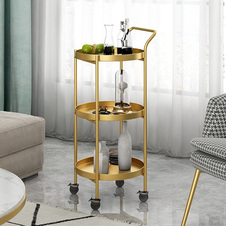 Nordic light luxury small coffee table trolley, living room side table, bedroom movable side cabinet corner table with wheels, balcony small round table