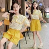 The 2022 new Children's stylish and casual summer dress for kids, a two-piece set of short sleeves and shorts for adults details Picture