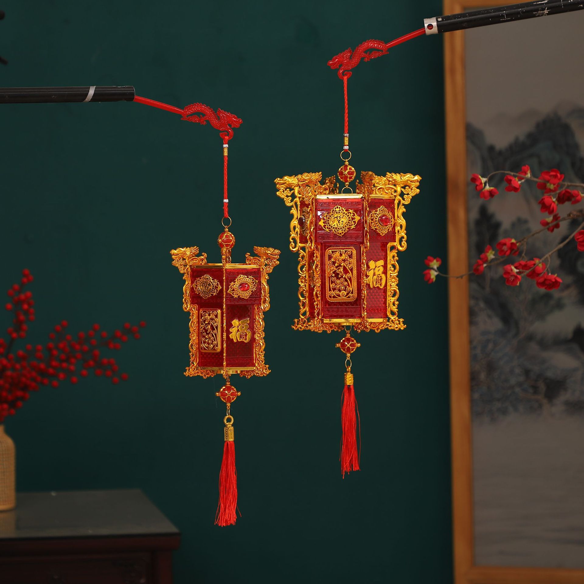 2024 Year of the Dragon flocking lantern New Spring Festival lantern dragon pendant lanterns lanterns temple fair light portable traditional decorative palace lamp flocking Application Scenario