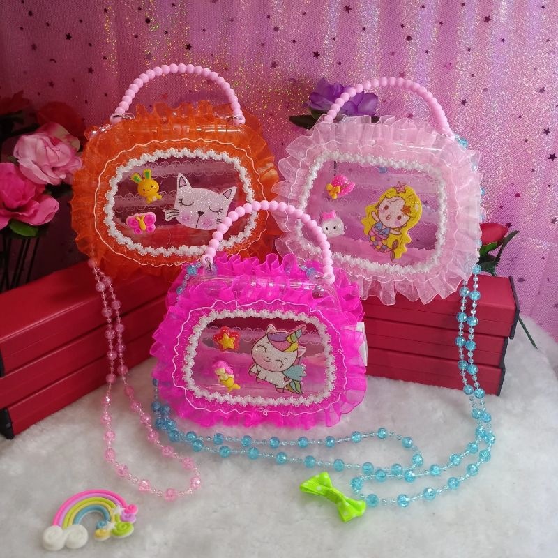 Children's luminous handbags, gift handbags, hand-held crossbody chain luminous cartoon bags, lace luminous night market luminous toys wholesale and foreign trade Specification image
