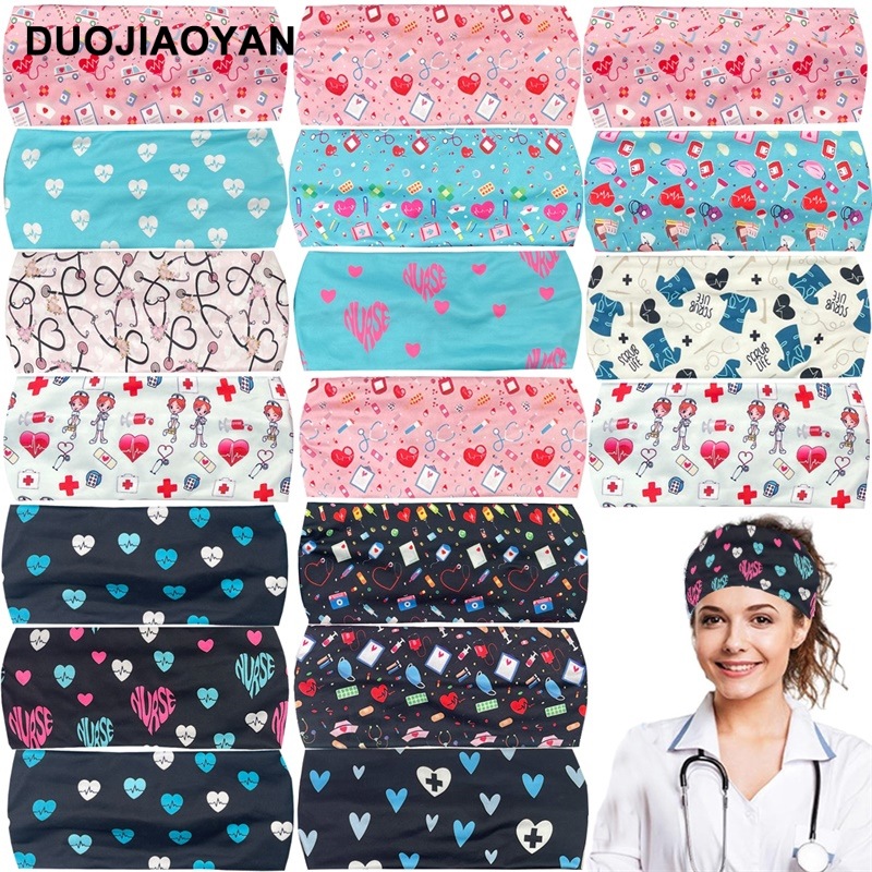 New European and American medical care series headbands with printed cross-button headbands and fringes, fashionable headscarves, nurse hair ties and female headbands details Picture