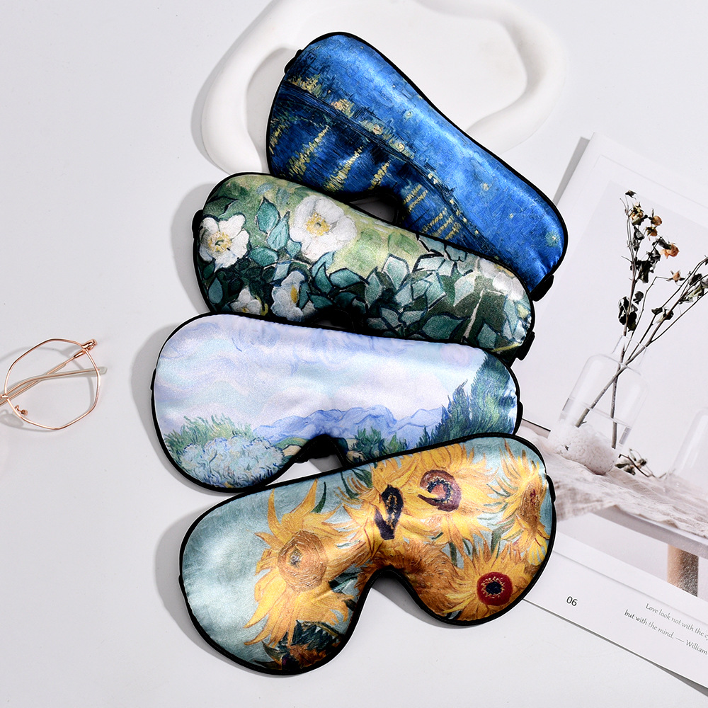 Cross-Border New Van Gogh Print Eye Mask Sunflower Blackout Sleep Eye Mask Retro Portable High Appearance Level Eye Mask Wholesale details Picture