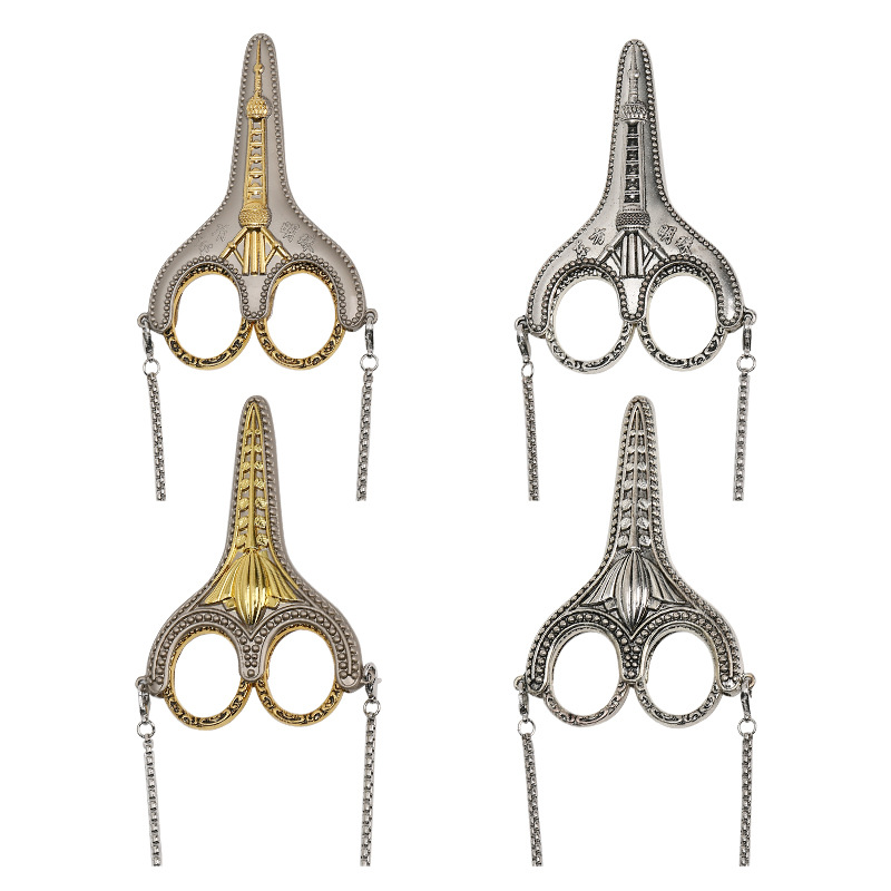 Vintage chain bauhinia scissors Oriental Pearl set scissors Stainless steel neck small scissors Household thread scissors Item Picture