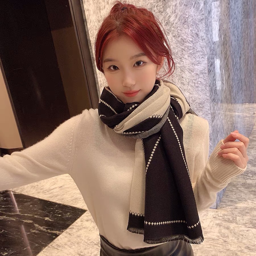 New Jacquard Winter Imitation Cashmere Scarf Women's Fashion Double Sided Everything Warm Live Amazon Shawl Wholesale Specification drawing