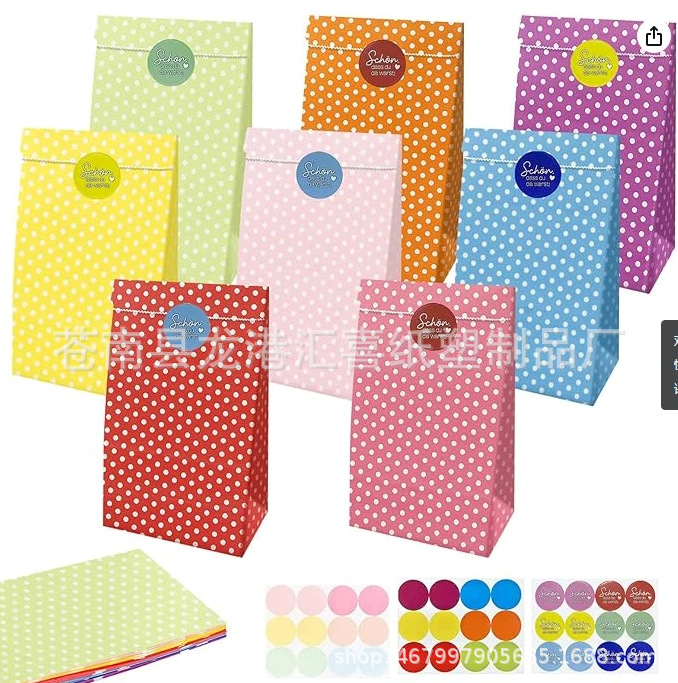 Customized colored kraft paper gift paper bags, no-handle candy flat-mouth packing bags, and square-bottom kraft paper bags Specification image