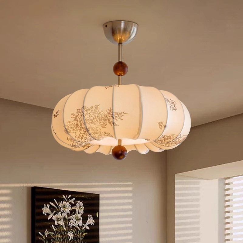 French retro-style bedroom chandelier with fabric patterns, medieval dining room, Southeast Asian solid wood wabi-sabi style, warm room main light