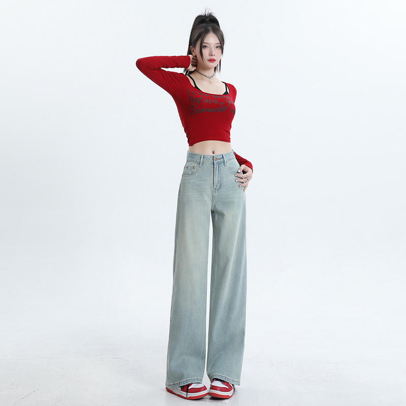 Narrow Version Of Wide Leg Jeans Women's Summer New High Waist Slimming New Chinese Style Embroidery Straight Leg Casual Pants Application Scenario