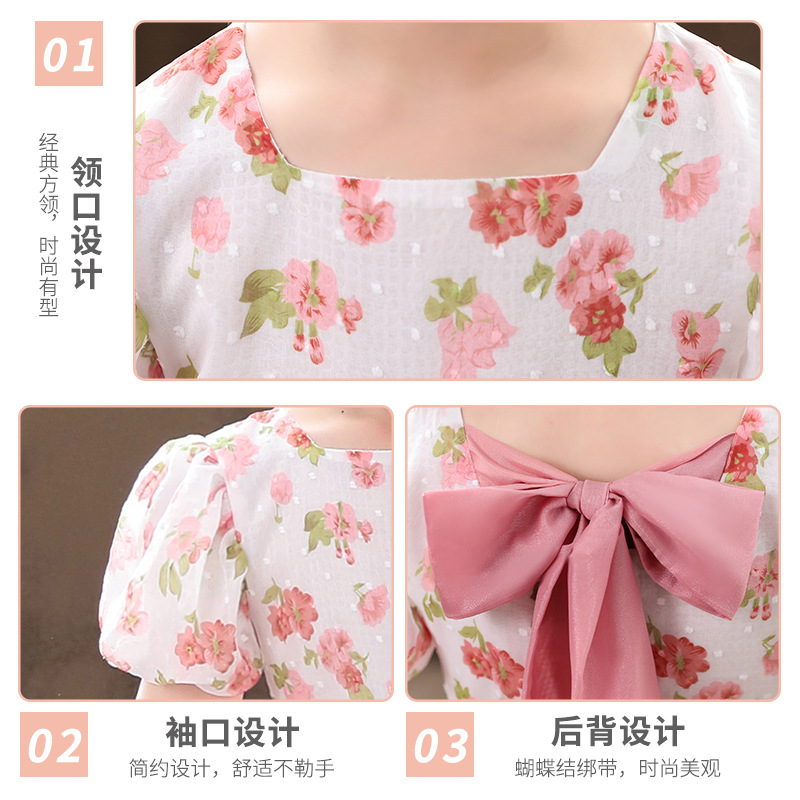 Summer Children's Dress Girls' Summer Dress 2022 New Pink Floral Dress 2022 New Girls' Big Boys' Dress Application Scenario