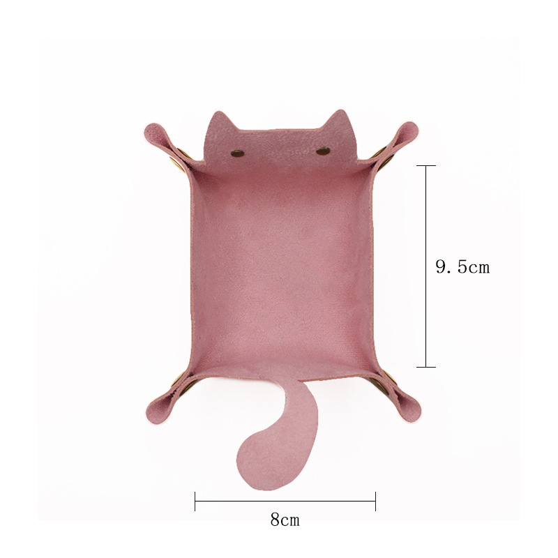Cute cat desktop leather storage tray, cosmetics and jewelry tray, data cable, headphones, car key storage box Item Picture