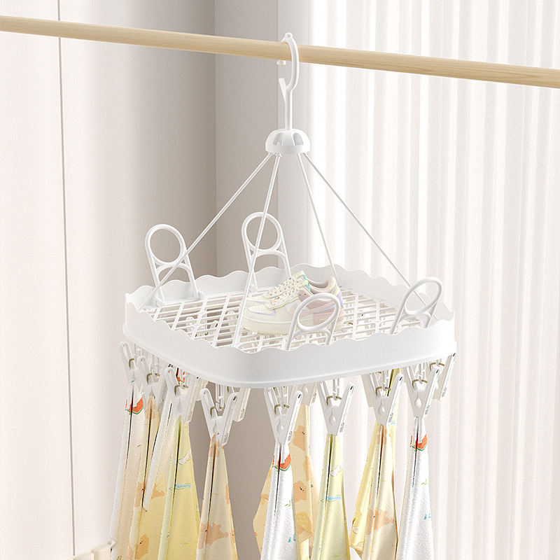 New Multi-Clip Drying Shoes Rack Hanging Can Rotate Drying Socks Rack Household Windproof 26 Clip Underwear Sock Clip Drying Rack Application Scenario