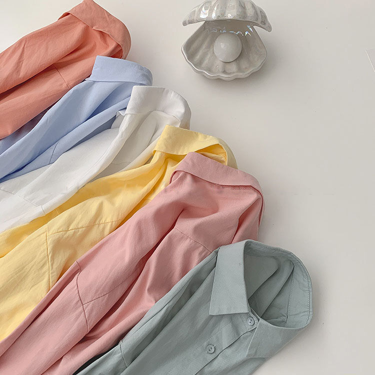 Solid-color ins shirt for 2024 autumn new women's wear, Korean-style fresh and light lapel student loose long-sleeved top trend Specification image